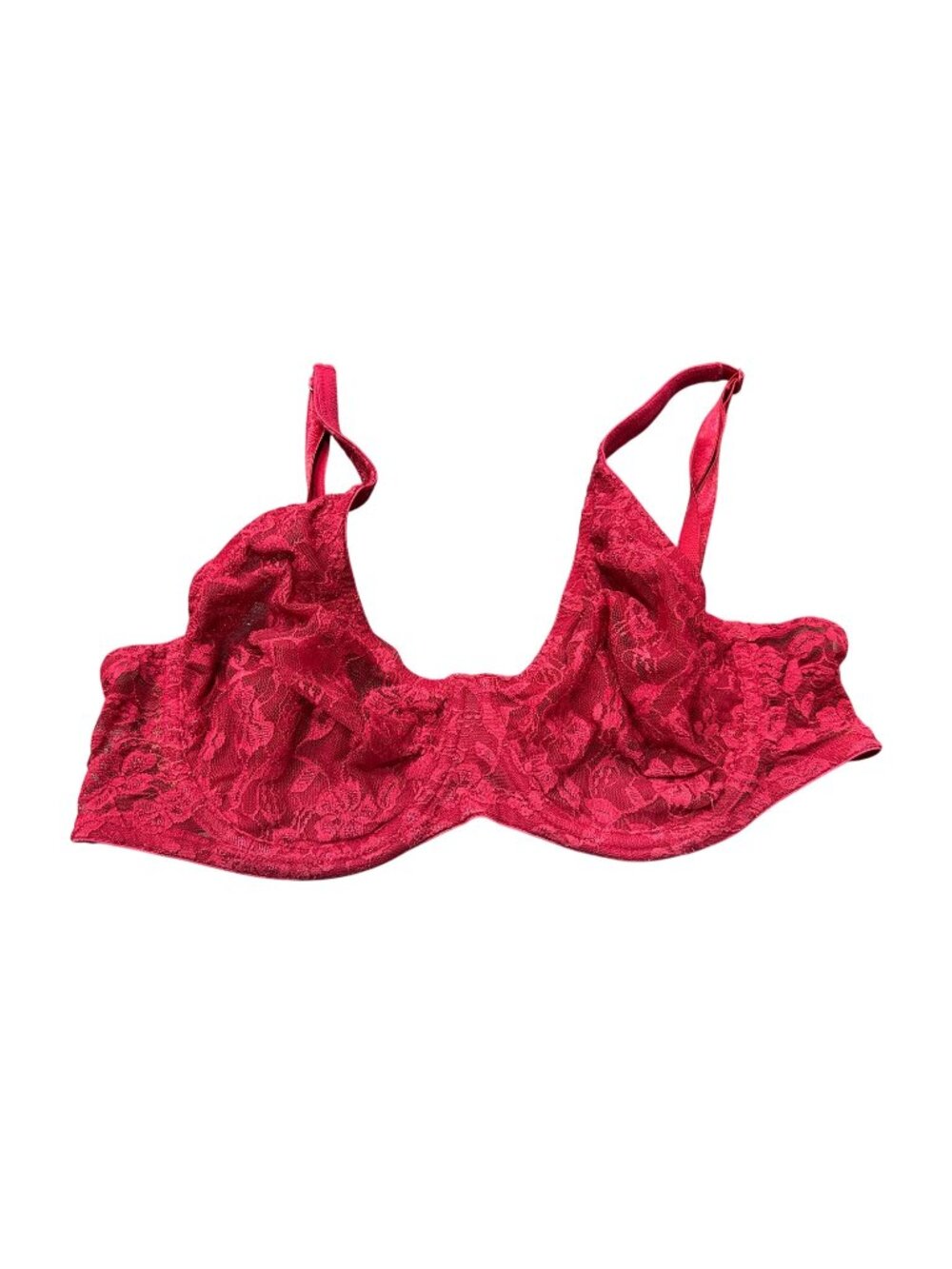 38D Red Floral Lace Underwire Bra Sheer Lingerie Adjustable Straps Romantic